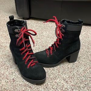 Blondo Black Ankle Boots with Red Laces
